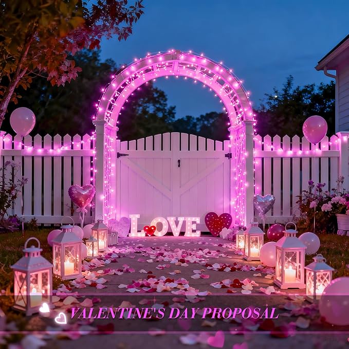 JMEXSUSS 2 Pack Valentine Solar Lights Outdoor, 33ft 100 LED Pink Solar String - Image 3