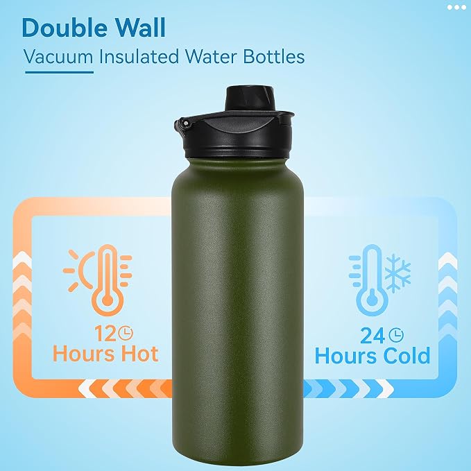 VEGOND 32 oz Insulated Water Bottle Stainless Steel Metal Water Bottles - Image 3