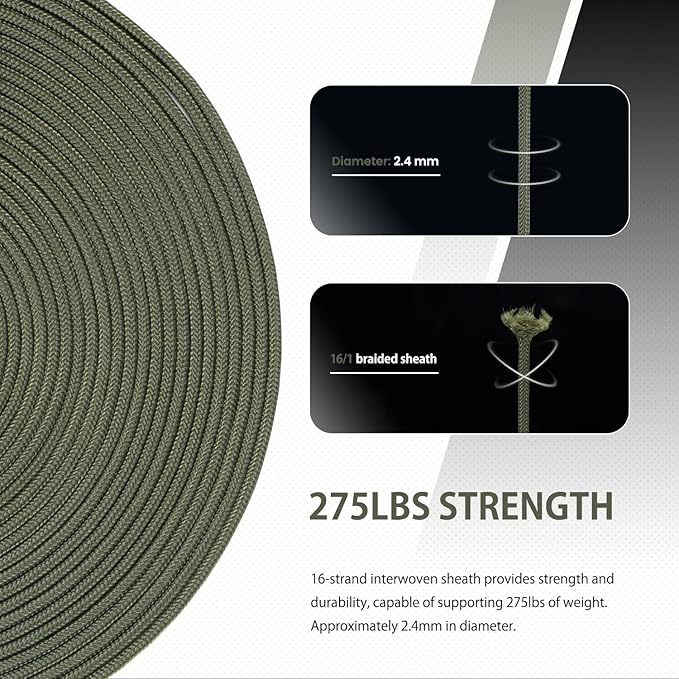 Abma Cord 2.4mm Paracord 275 100ft Nylon Rope 4 Strands Tactical Parachute Cord - Image 4