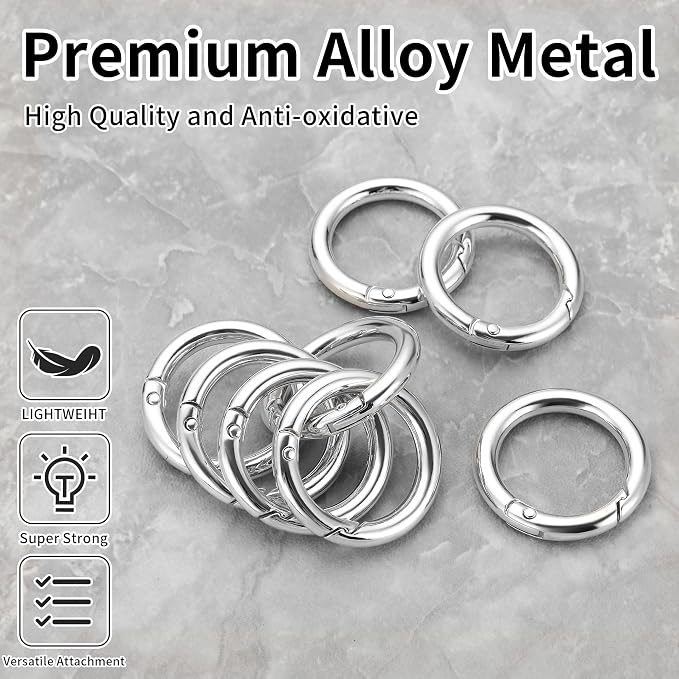 Gkeygo Key Ring Clip, 4/5 Inch Keychain Rings, 8 Pack Round Carabiner Clip - Image 2