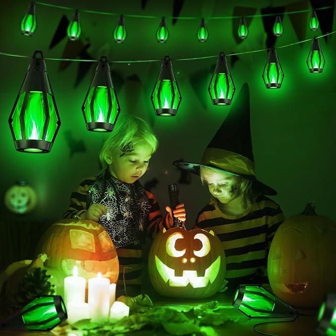 iBaycon Solar Halloween Lights, 42Ft 15 LED Bulbs Flickering Flame String Light - Image 7