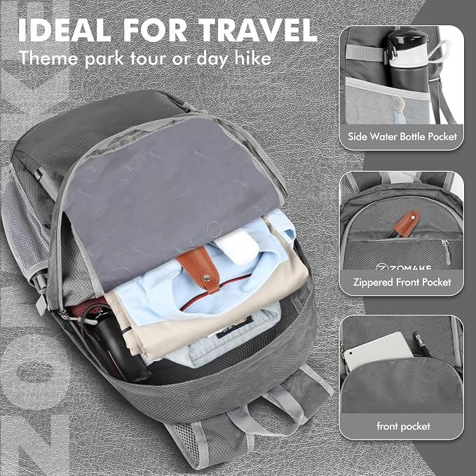 ZOMAKE Lightweight Packable Backpack 30L, Foldable Hiking Backpacks Water - Image 3
