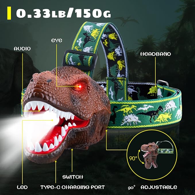 Dysaim Kids Headlamp, Dinosaur Headlamp - Image 9
