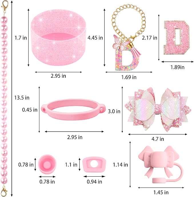 9PCS Pink for Stanley Cup Accessories Set Bling Initials Bow Charms for Stanley - Image 3