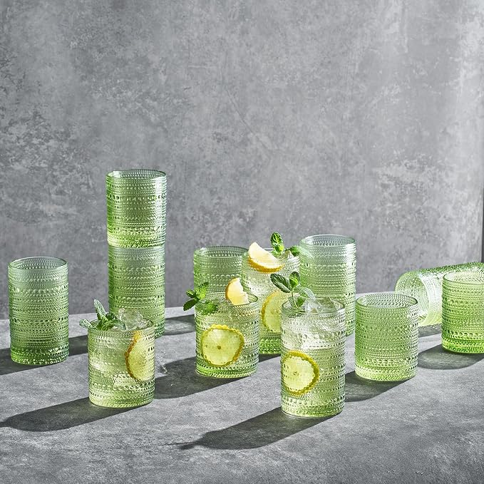 Khen Hobnail Beaded Highball Drinking Tumbler Glasses | Set of 12 | Color - Image 2