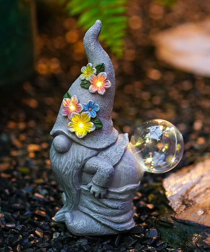 Solar Funny Garden Gnome Statue: Outdoor Sculpture Lights by welcometoAcgarten