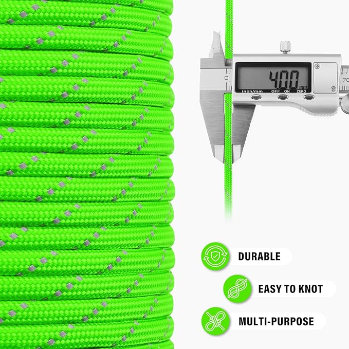Reflective Paracord Rope 750 lb - 200ft 5/32" Parachute Cord 4MM 12-Strand para - Image 6