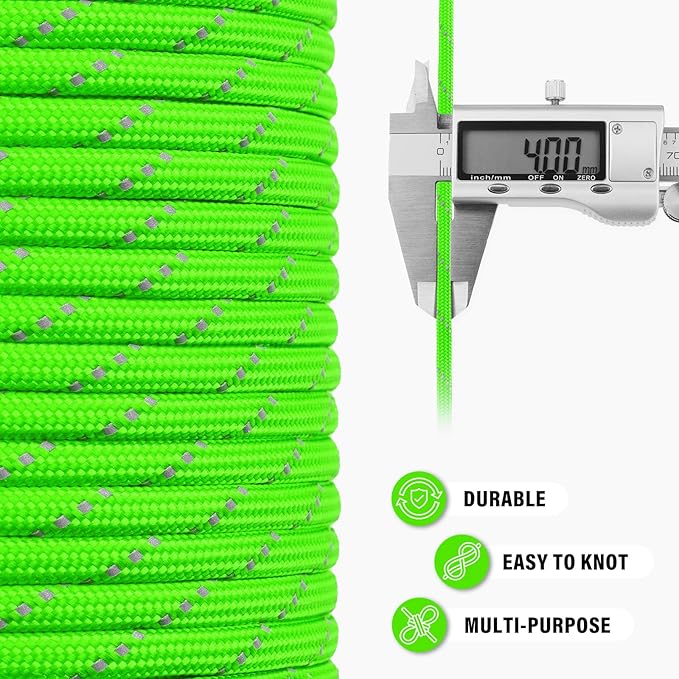 Reflective Paracord Rope 750 lb - 100ft 5/32" Parachute Cord 4MM 12-Strand para - Image 6