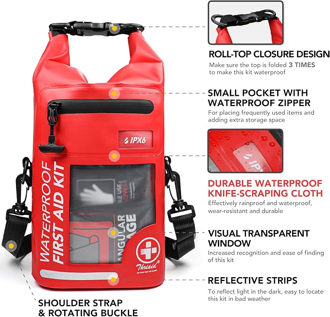 250 PCS Waterproof First Aid Kit, Roll Top Reflective Boat Dry Bag Bug Out Bags - Image 2