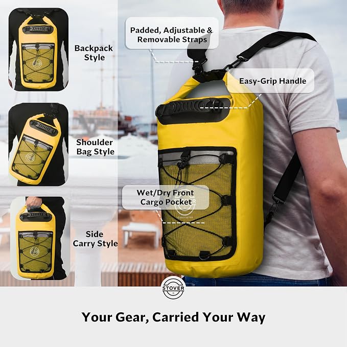 STOVER 5/10/25/30/40/55L Waterproof Dry Bag- Roll-Top Backpack w/Phone Case- - Image 3