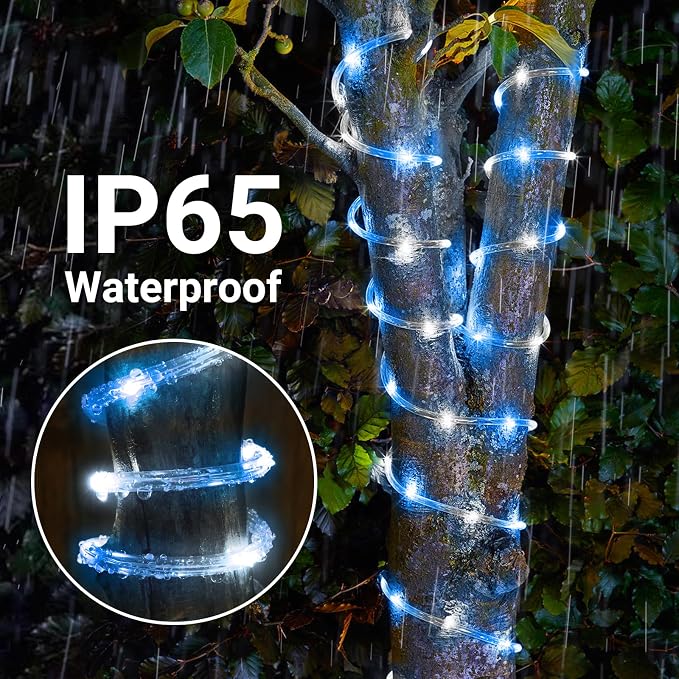 Solar Rope Lights, 66ft 200LED Solar String Lights, 8 Modes Waterproof Solar - Image 5