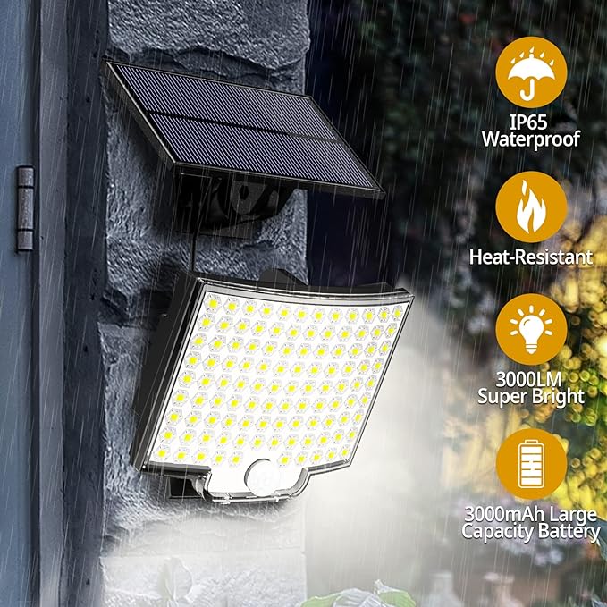 Solar Lights Outdoor, 106 LED 3000LM Solar Powered Motion Sensor Flood Lights - Image 4