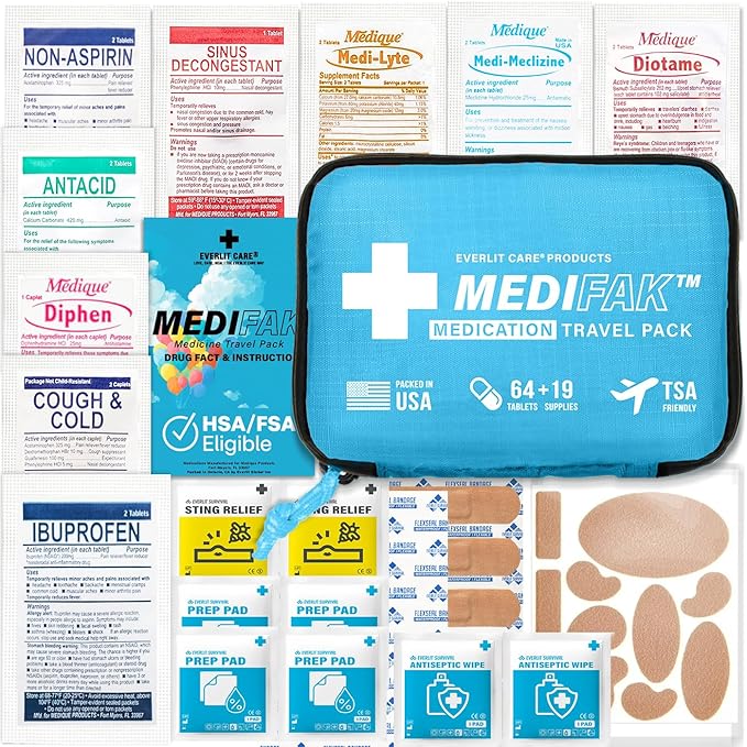 EVERLIT CARE Travel Essential Medicine First Aid Kit I Bonus Medical Supplies I by Unknown