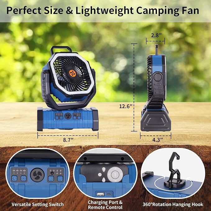 Portable Fan Battery Powered, 20000mAh Rechargeable Camping Fan Battery Operated - Image 6