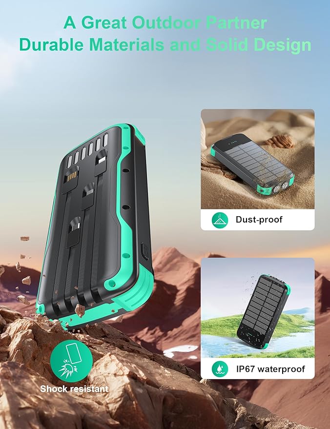 Solar Charger Power Bank, PD 20W Fast Charging External Batter, 40000mAh - Image 8