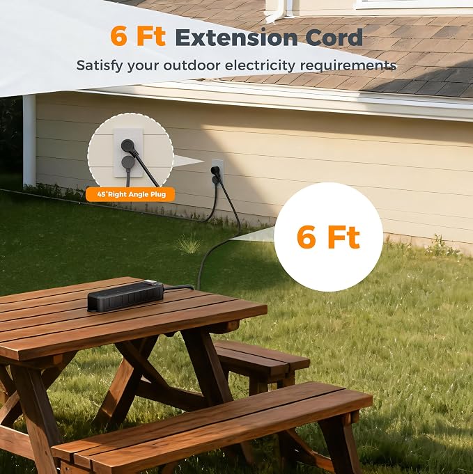 TESSAN Outdoor Power Strip Weatherproof, 6FT Extension Cord Waterproof - Image 4