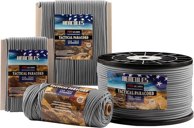 HERCULES 750lb Paracord 4mm 11 Strands Tactical Parachute Cord, Outdoor Gear by HERCULES