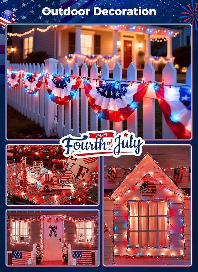 Red White Blue Mini Christmas Lights, 13ft Waterproof Lights - Image 6