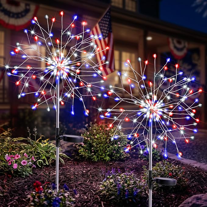 suddus 4th of July Decorations Solar Garden Lights, Upgrade 2Pack 150LED Red by SUDDUS