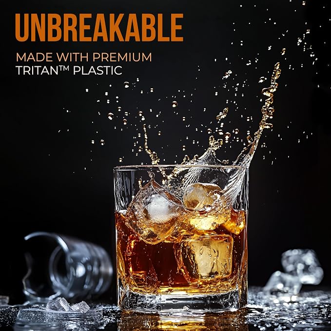Bravario Unbreakable Whiskey Glasses, Plastic Rocks Glasses — 12.5 oz Clear - Image 2