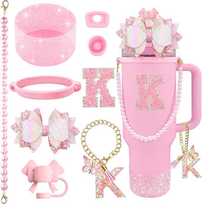 9PCS Pink for Stanley Cup Accessories Set Bling Initials Bow Charms for Stanley by Unknown