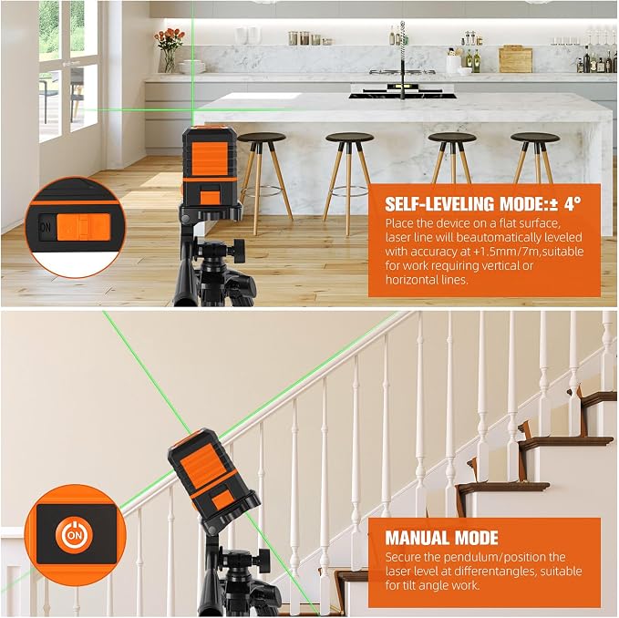 Laser Level with Tripod, 100 feet Green Cross Line Self Rotary Leveling Laser - Image 4