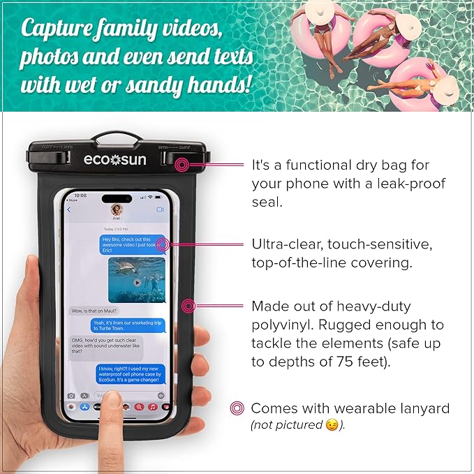 Eco Sun Waterproof Phone Pouch & Floating Wrist Strap Bundle – Waterproof Phone - Image 3