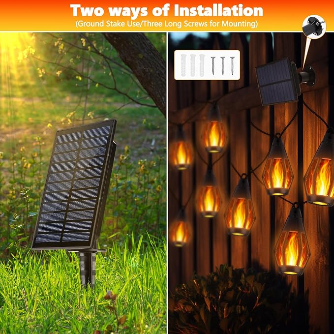 iBaycon Solar Flame Lights, 27Ft 10 LED Bulbs Flickering Flame String Light - Image 5