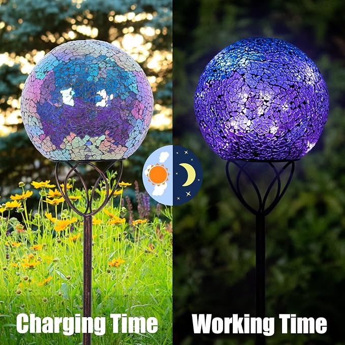 VCUTEKA Solar Lights Outdoor Garden Decor Mosaic Solar Garden Lights Waterproof - Image 2