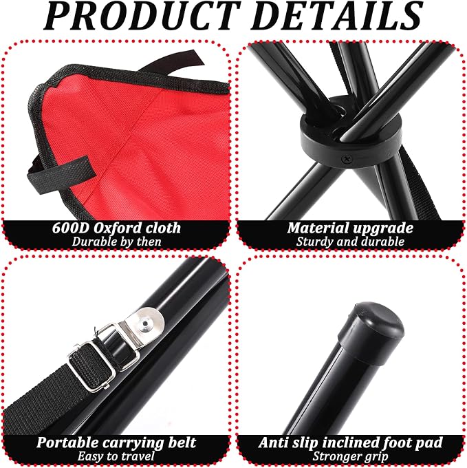 Travel Folding Camping Stool, 17.7 Inch Outdoor Tripod Seat Portable Fishing - Image 4