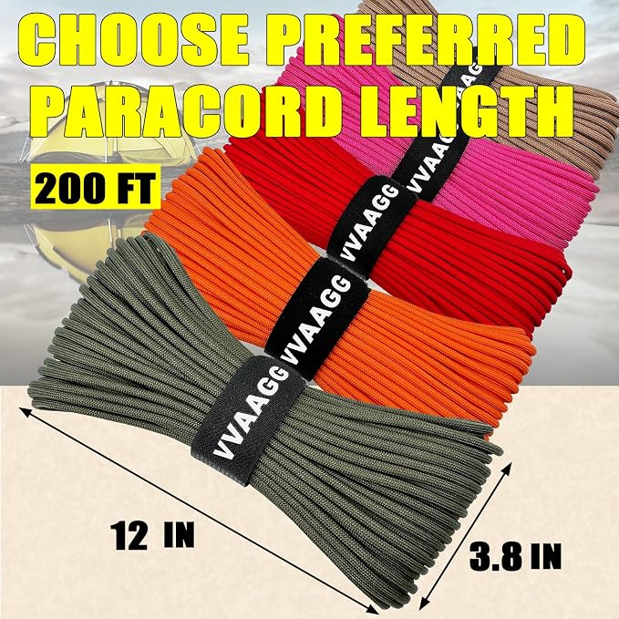 VVAAGG 1000 Paracord Rope 200FT, 4mm Utility Parachute Cord 12 Strand Nylon Rope - Image 4