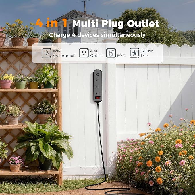 TESSAN Outdoor Power Strip Weatherproof, 50FT Extension Cord Waterproof - Image 2