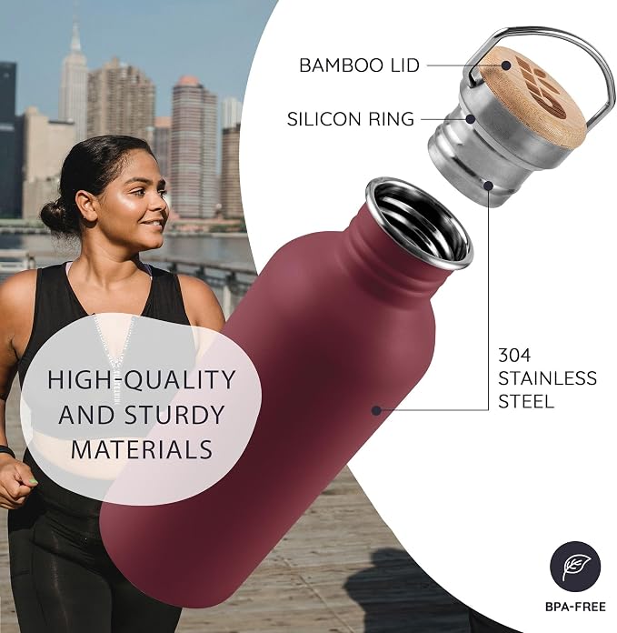 Bambaw 16 oz Water Bottle Non-insulated, Metal Water Bottle Red, Single Walled - Image 2