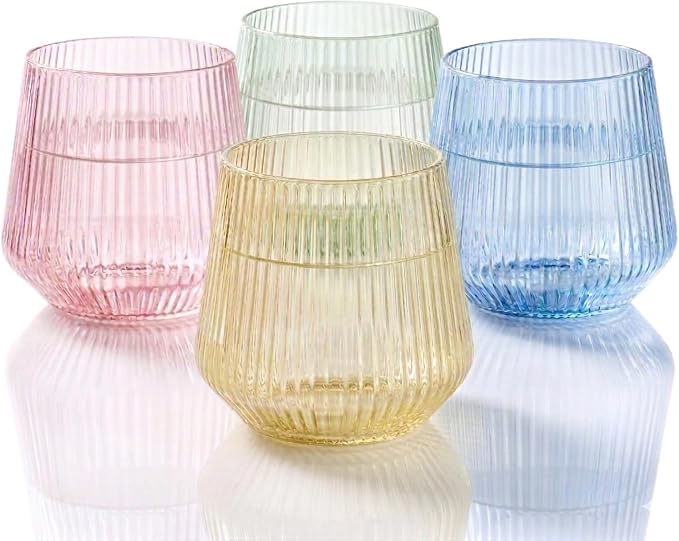 Oojami 40 Pack Origami Ribbed Stemless Plastic Wine Glasses 12 oz by Oojami