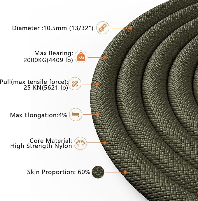 X XBEN Outdoor Climbing Rope 10M 20M 30M 50M 70M 152M 352M Static Rock Climbing - Image 3