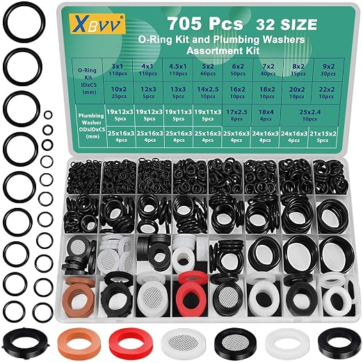 XBVV 32 Size 705 Pcs Plumbing Washers and O-Ring Kit 2-in-1 Rubber Gasket by XBVV