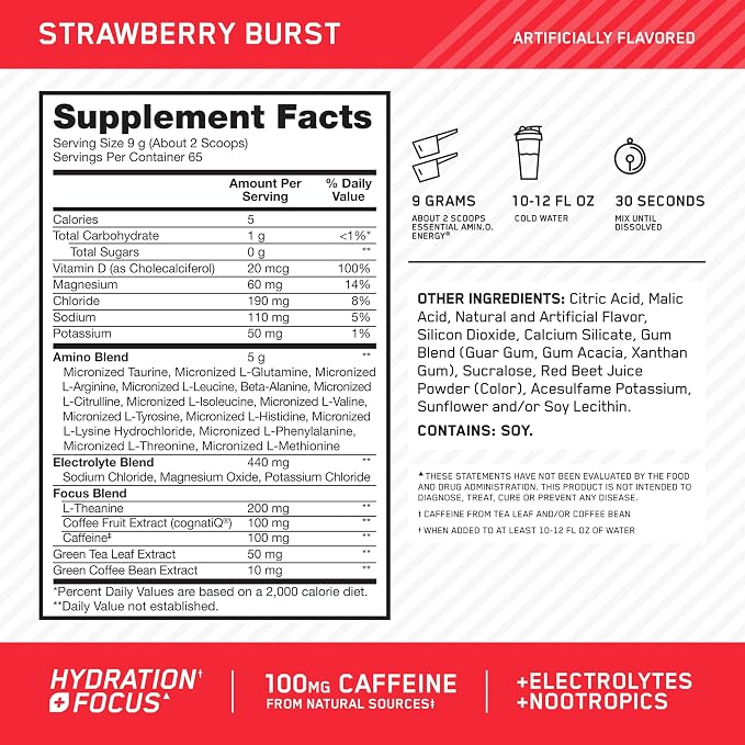 Optimum Nutrition Amino Energy Powder Plus Focus, - Image 3
