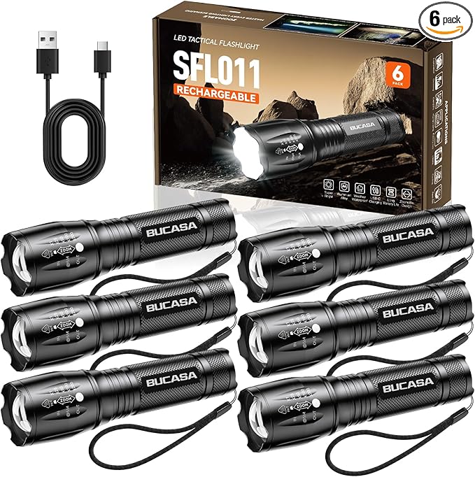 BUCASA 6 Pack Rechargeable Flashlights High Lumens, Brighter Small Flashlight by Lightingupyoureveryday