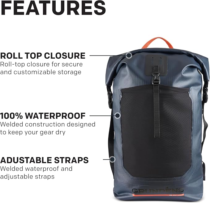 Grundéns Bootlegger Roll Top Backpack, Waterproof, Dark Navy - Image 4
