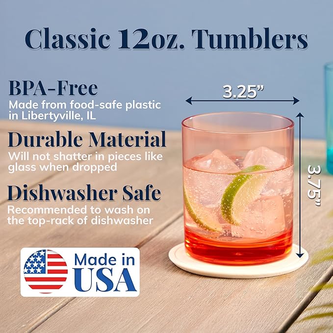 US Acrylic Classic Plastic Reusable Drinking Glasses 12oz Rocks Cups Assorted - Image 2