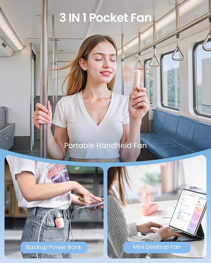 Gaiatop Portable Handheld Fan, 3 in 1 Mini Fan Handheld, Foldable Personal Fans - Image 5