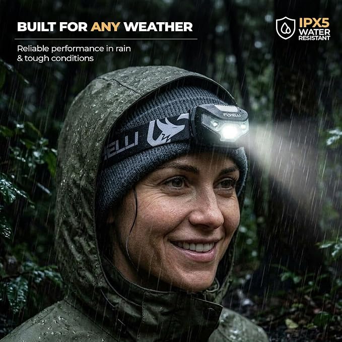 Foxelli USB-C Rechargeable LED Headlamp – Super Bright, Lightweight Head Lamp - Image 5