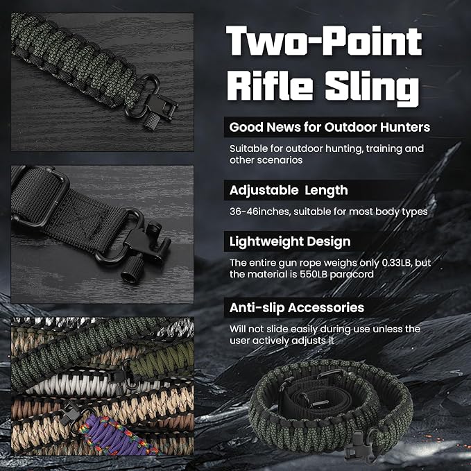 Double Braide 550LB Shotgun Sling 2 Point Paracord Rifle Sling, Non-Slip - Image 4
