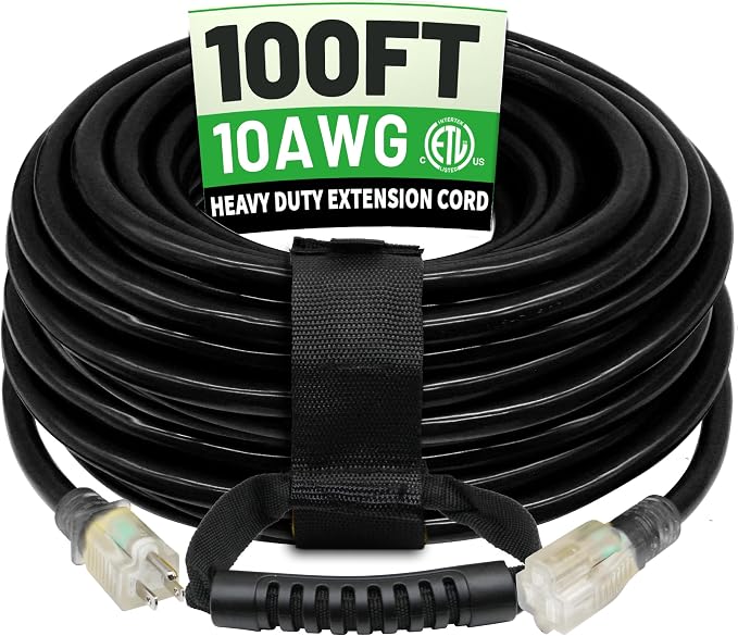 POWGRN 100 Ft 10AWG Black Outdoor Extension Cord Waterproof Heavy Duty 10 Gauge by POWGRN