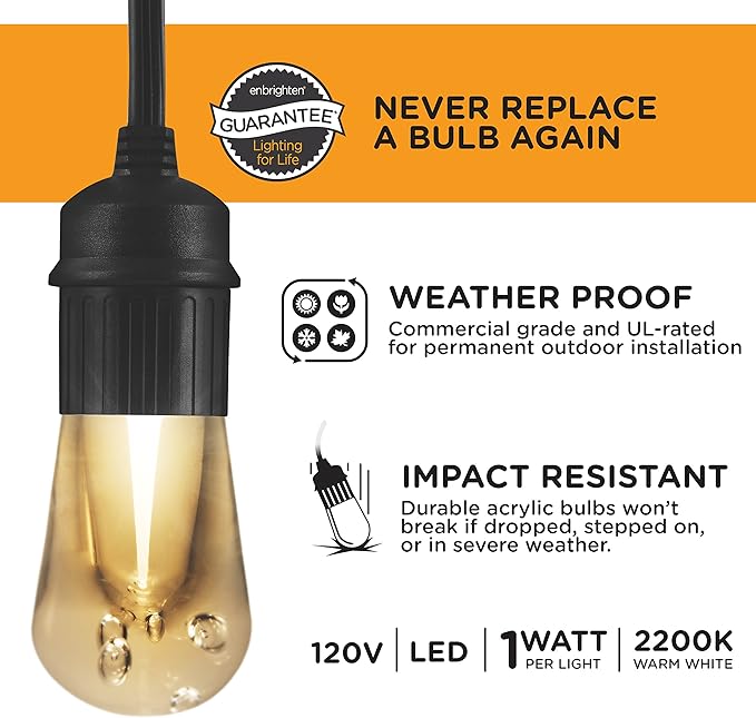 Enbrighten LED Outdoor String Lights 48ft Soft Warm White Patio Lights - Image 5