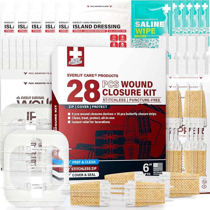 EVERLIT CARE Wound Closure Kit | 28 Pcs All-in-One First Aid by Unknown