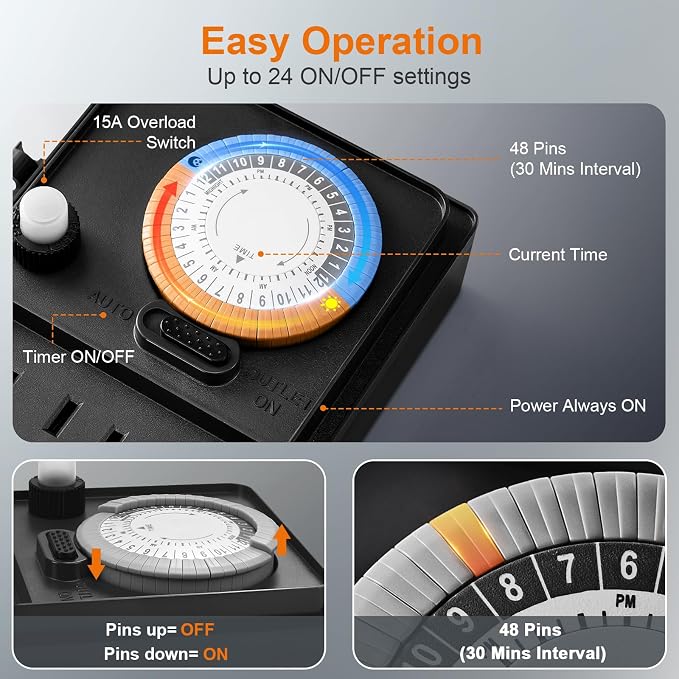 SURAIELEC Outdoor Power Stake, 24-Hour Mechanical Light Timer, Electrical Power - Image 2