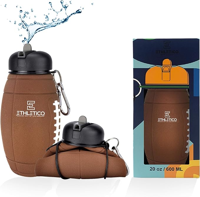 Clip-On Collapsible BPA-Free Silicone American Football Water Bottle by ETHLETICO