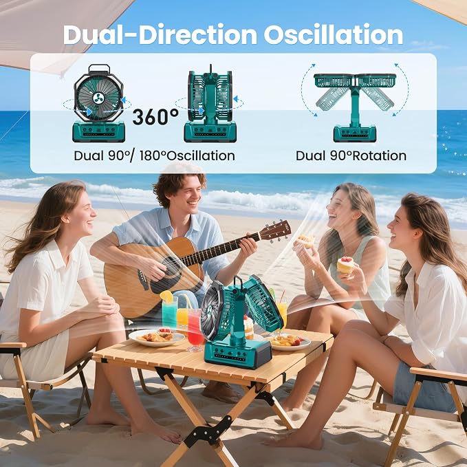 Dual Head Portable Rechargeable Fan 20000mAh Battery Powered Fan Camping - Image 5