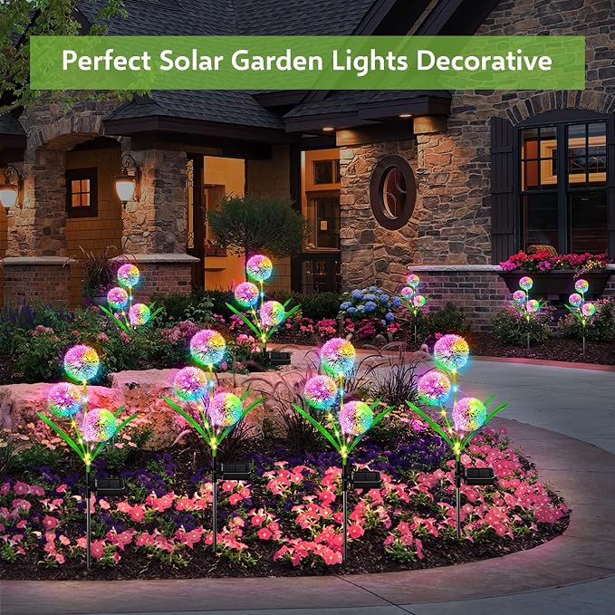 WdtPro Solar Lights Outdoor Garden Decor, 4 Pack 12 Heads Solar Flower Lights - Image 2